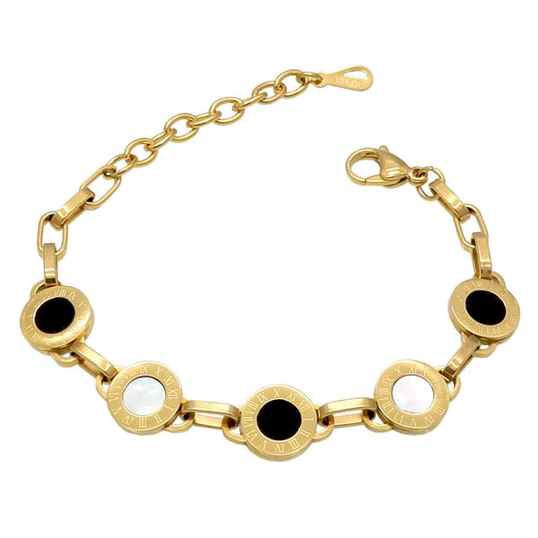 2019 new fashion shell roman numeral bracelet couple men women titanium steel black white shell with bangle party jewelry gifts, Golden;silver